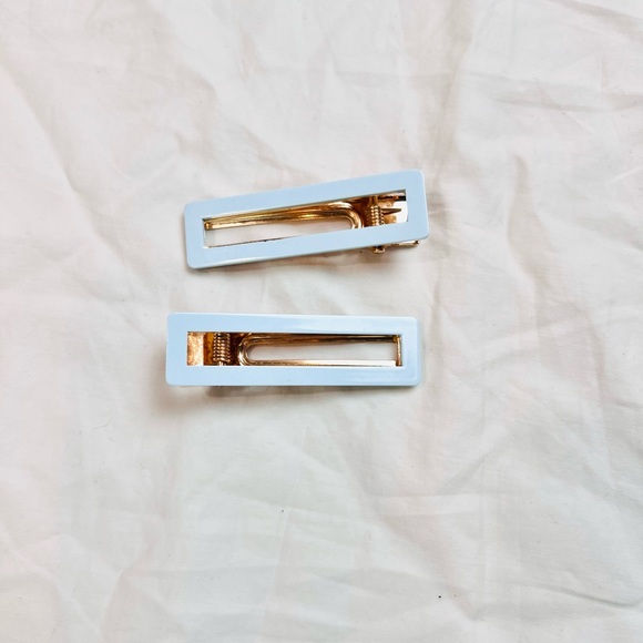 FWP Light blue and gold rectangular classic hair clips - Picture 1 of 3